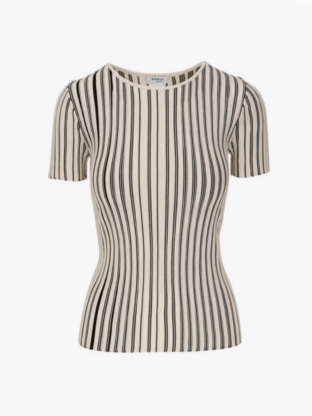 Akris Punto Vertical Striped Short-Sleeve Ribbed Top - Cream & Black